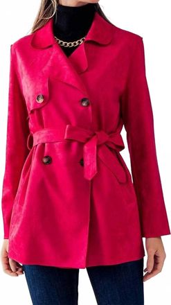 Love Tree Double Breasted Soft Suede Trench Coat In Fuchsia