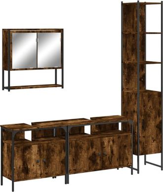 vidaXL Set De Muebles Ba&ntilde;o 4 Pzas Madera Contrachapada Roble Ahumado Vidaxl