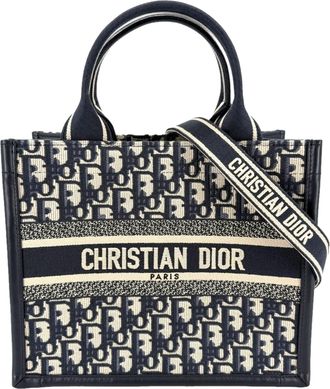 Dior Beige Navy Cotton Canvas Leather Shoulder Bag Tote Bag (Pre-Owned)