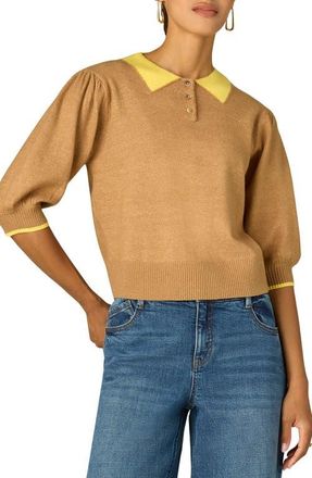 Wit & Wisdom Puff Shoulder Elbow Sleeve Henley Sweater in Golden Sugar/merigold at Nordstrom, Size X-Small