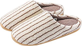 Generic Womens Mens Striped Slippers Slip-On Soft Fleece Lining Indoor Slip-On Slippers House Cozy Plush Warm Winter Bedroom Shoes Footwear Lightweight size 8
