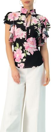 Ivonne Floral Print Blouse with Ruffle Sleeves in Black at Nordstrom, Size 10