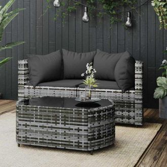vidaXL Set Divani da Giardino 3 pz con Cuscini in Polyrattan Grigio - Vidaxl