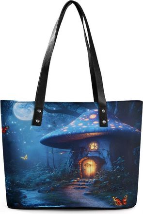 Generic Mushroom House Tote Bags for Women Cute Shoulder Purses Handbags