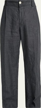 Jacquemus Mens Linen Hairline Stripe Pleated Trousers