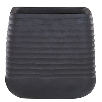 Beliani Maceta Grande De Poli Resina Negra Jard&iacute;n Al Aire Libre Cuadrada 50 X 49 Cm Resistente Rayos Uv Parikia