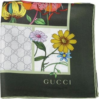 Gucci Silky Scarves, female, Green, Size: ONE SIZE Mini Blocks Flora Twill
