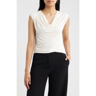 Anne Klein Pleated Cowl Neck Extended Shoulder Top in White Dove at Nordstrom, Size Xx-Small