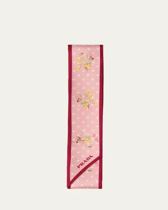Prada Garden Dots Silk Twill Skinny Scarf