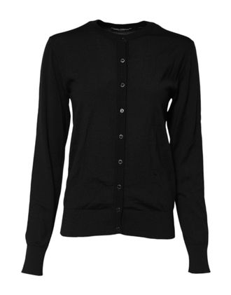 Dolce & Gabbana Black Wool Knit Round Neck Cardigan Womens Sweater