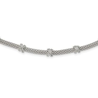 Diamond2Deal Sterling Silver Polished Cubic Zirconia Xs Necklace 18