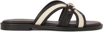 Kazar Comfortabele teenslippers van leer en stof op een platte zool - Dames - Sandalen - Zwart - 40 EU - Leer - Schoenen