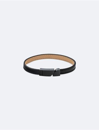 Calvin Klein Mens Asymmetric Tag Leather Bracelet - Black - OS