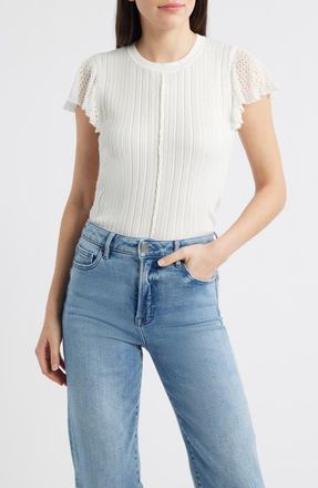 Wit & Wisdom Pointelle Flutter Sleeve Sweater in Off White at Nordstrom, Size X-Large