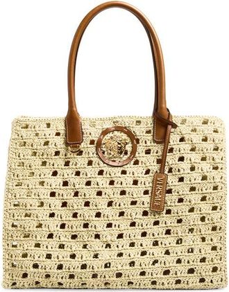 Versace Crochet Tote in Natural Ambrer Gold at Nordstrom