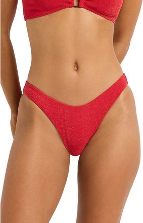 Bond-Eye Sign Shimmer High Leg Bikini Briefs in Cherry at Nordstrom
