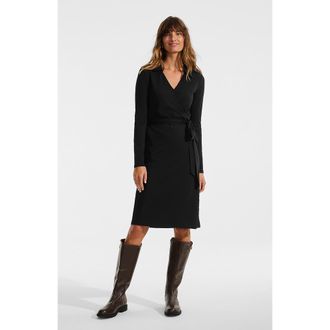 Lands End Cotton Modal Collared Wrap Dress in Black at Nordstrom, Size X-Large P