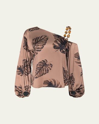 L'agence Asami Botanical-Print Satin Blouse