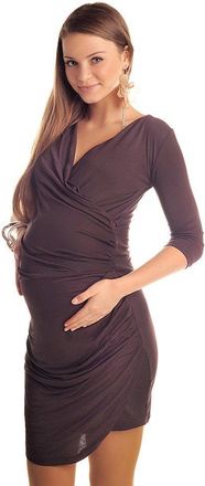 Purpless Maternity New Maternity Ruched Side V Neck Dress Pregnancy Wear 6408 (12/14, Brown)