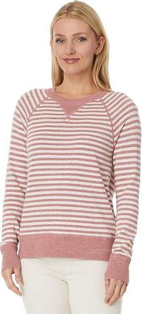 L.L.Bean Organic Cotton Slub Crew Neck Sweatshirt Sweater Stripe Womens Sweater Rose Wash/Light Heather Grey : MD