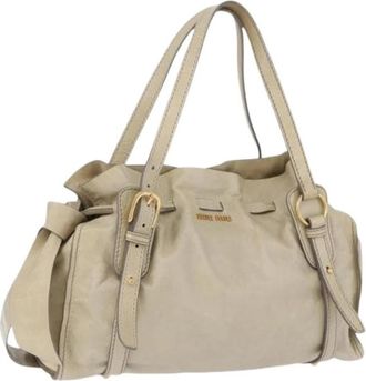 Miu Miu Pre-owned Tote Bag - Dames - Vintage Shopper - Beige - ONE Size - Leer - Vintage
