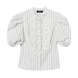 Twinset Shirts, female, White, Size: L Vertical Stripe Pattern Crew Neck Shirt
