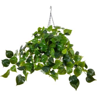 Nearly Natural 24-in UV Resistant Artificial Philodendron with 50 Warm White LED Lights in White Hanging Basket in Green at Nordstrom