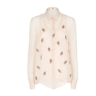 Fendi Embroidered Georgette Top - female - Fendi - Shirts - Pink - S - Blouses & Shirts