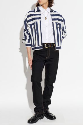 Versace Jacket With Stripe Pattern, Mens, Navy Blue