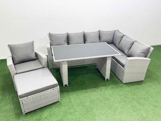 Fimous Outdoor Garden Furniture Sets 8 Seater Wicker Rattan Corner Sofa Sets in Light Grey