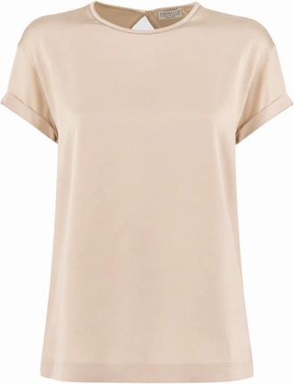 Brunello Cucinelli Tops, Dames, Beige, XL, T-shirt met korte mouwen en ronde hals