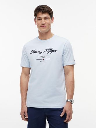 Tommy Hilfiger Mens Embroidered Script Logo T-Shirt - Breezy Blue - XL