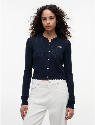 Tommy Hilfiger Womens Tommy Jeans Flag Logo Pointelle Cardigan - Navy - XL
