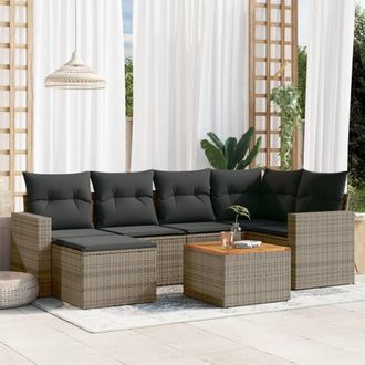 vidaXL Vidaxl - Set De Sof&aacute;s De Jard&iacute;n 7 Piezas Con Cojines Rat&aacute;n Pe Gris