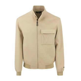 Palt&ograve; Dubbelwollen Jack met Rits - Heren - Bomber jackets - Beige - L - Wol - Jassen