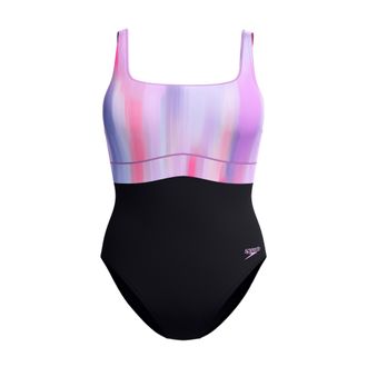 Speedo Dames Contour Eclipse Gedrukt Shaping Eens Piece Badpak (Paars)
