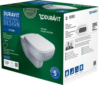 Duravit Duravit - D-code Inodoro Suspendido, Lavable, Sin Borde, 355x545mm