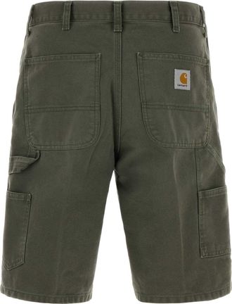 Carhartt Work in Progress Mens Army Green Cotton Single Knee Shorts Leafstonecanvas Exterior