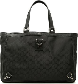 Gucci Gg Canvas Black Gg Canvas Leather Tote Bag (Pre-Owned)