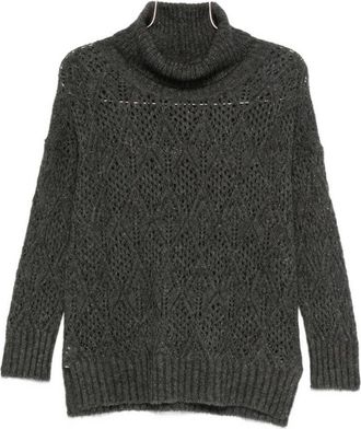 D.exterior Textured Knit Sweater With Diamond Openwork Details