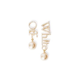 Off-white Goudkleurige Drop Oorbellen voor gepiercete oren - Dames - Oorbellen - Beige - ONE Size - Accessoires