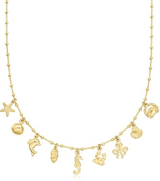 RS Pure by Ross-Simons Italian 18kt Gold Over Sterling Sea Life Charm Necklace