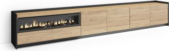 Skraut Home Skraut Home - Mueble Tv, Televisi&oacute;n, Muebles De Sal&oacute;n, Almacenaje, 310x37x50cm, Para Tv Hasta 80, Chimenea El&eacute;ctrica, Led, Estilo Moderno, Roble Y Neg