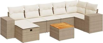 vidaXL Set De Sof&aacute;s De Jard&iacute;n Y Cojines 8 Piezas Rat&aacute;n Sint&eacute;tico Beige Vidaxl