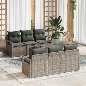 vidaXL Vidaxl - Conjunto De Sof&aacute; De Jard&iacute;n Con Coj&iacute;n 7 Pcs Gris 55 X 55 X 37 Cm