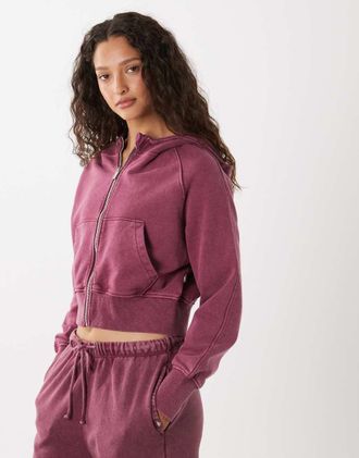Cotton On Active - Felpa con cappuccio, zip e maniche raglan rosa polvere