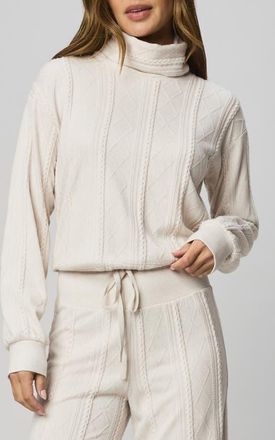 Splendid Cable Lounge Turtleneck Top in Pale Oak White Heather at Nordstrom, Size X-Large