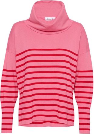 Saint Tropez Gestreepte Cowlneck Pullover Trui Chateau Rose - Dames - Coltruien - Roze - XL - Truien & Vesten