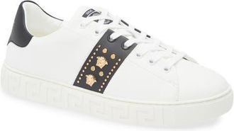 Versace Studded Greca Sneaker in White Black-Versace Gold at Nordstrom, Size 8Us