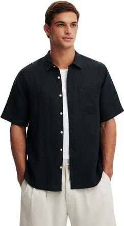 Cotton On Mens Relaxed Linen Short Sleeve Shirt in Faded Black at Nordstrom, Size X-Small